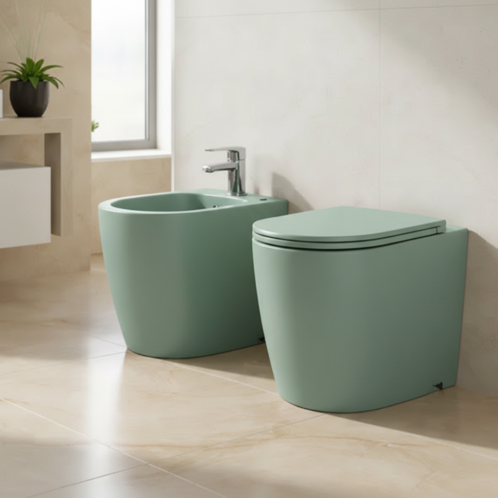 Set sanitari filomuro BathCore Infinity WC rimless e bidet