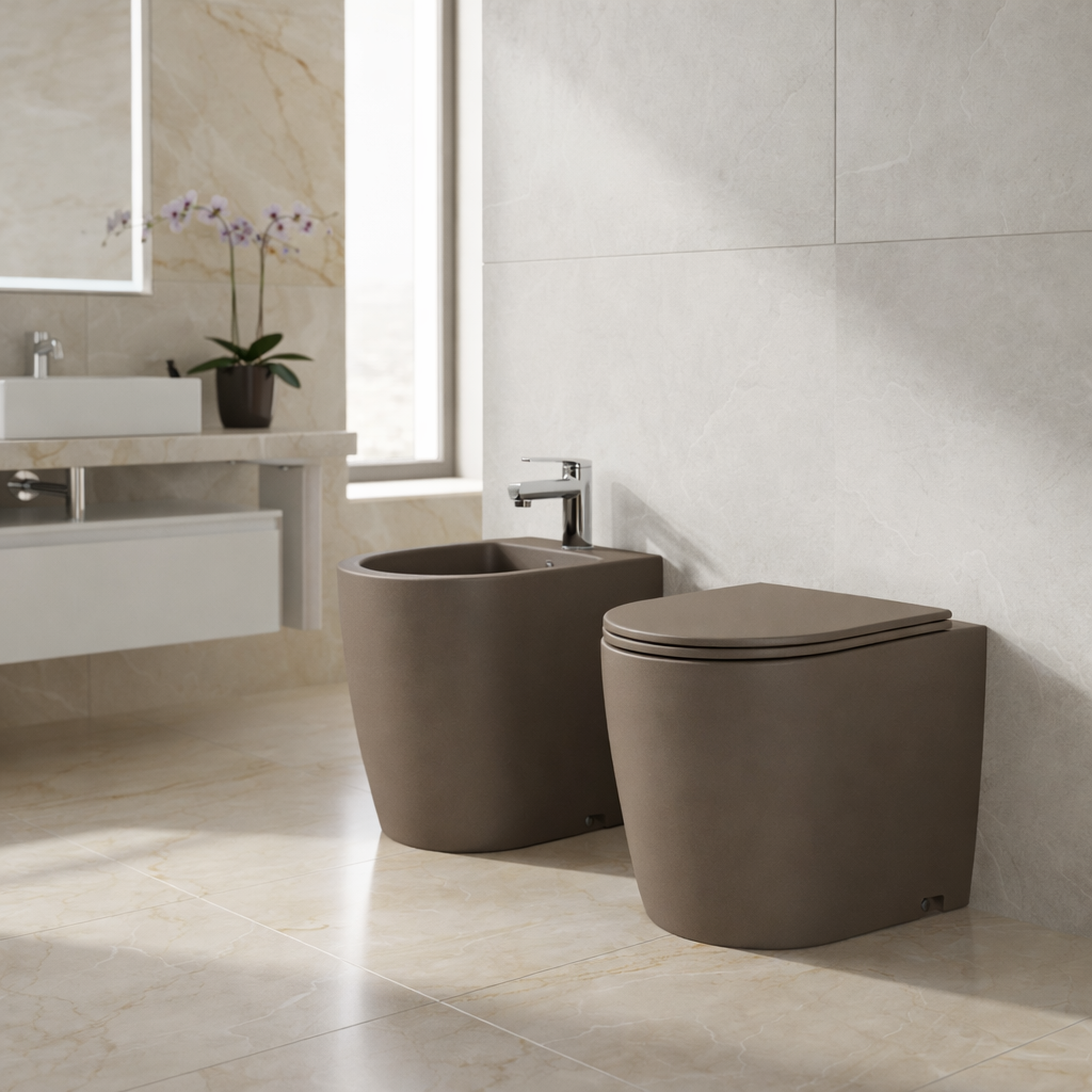 Set sanitari filomuro BathCore Infinity WC rimless e bidet