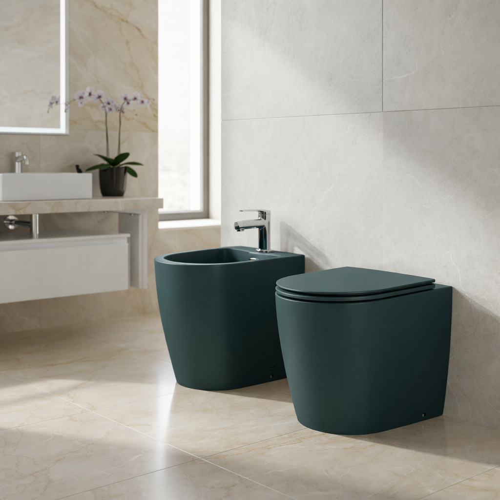 Set sanitari filomuro BathCore Infinity WC rimless e bidet
