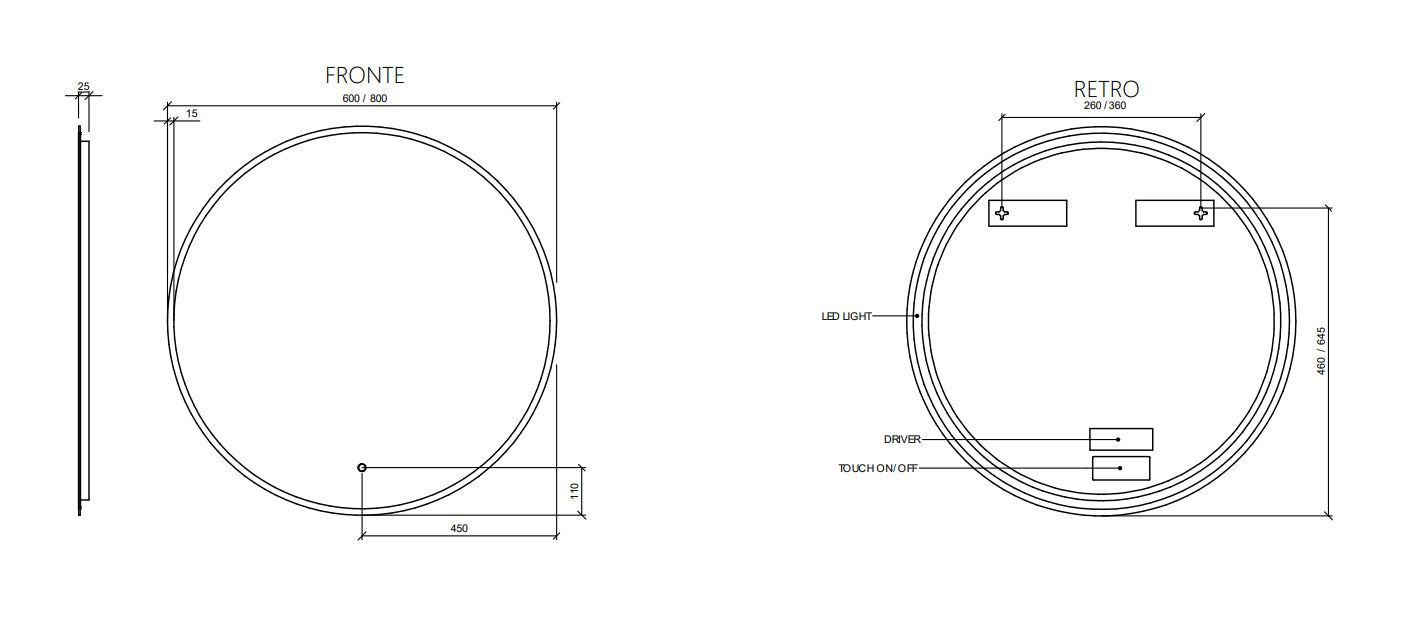 Specchio LED bagno touch retroilluminato Cubi&Co Aura ø 60 - 80 cm 2