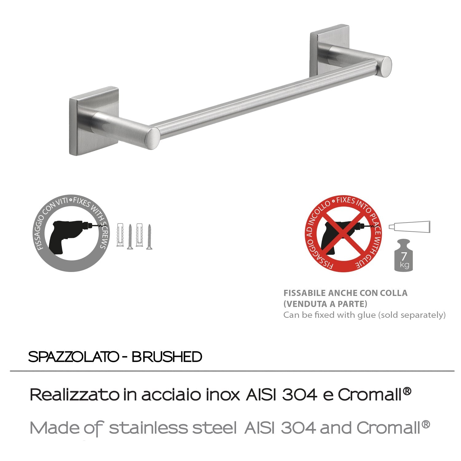  Portasalviette a muro 30 cm Fuji di Gedy - Spazzolato by CeramicStore | Lo specialista del tuo bagno