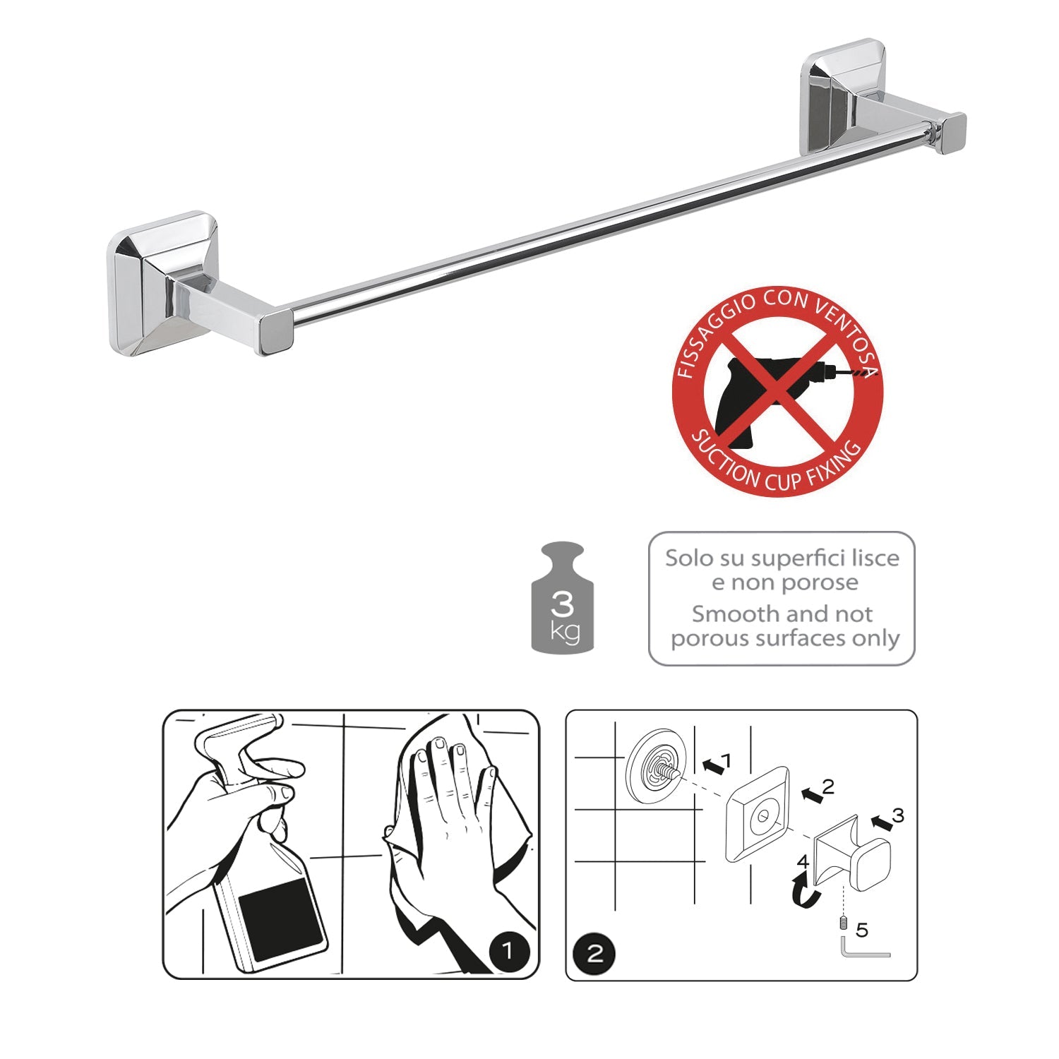  Portasalviette da muro con ventosa Gedy Ventus cm 45 in Acciaio Inox by CeramicStore | Lo specialista del tuo bagno