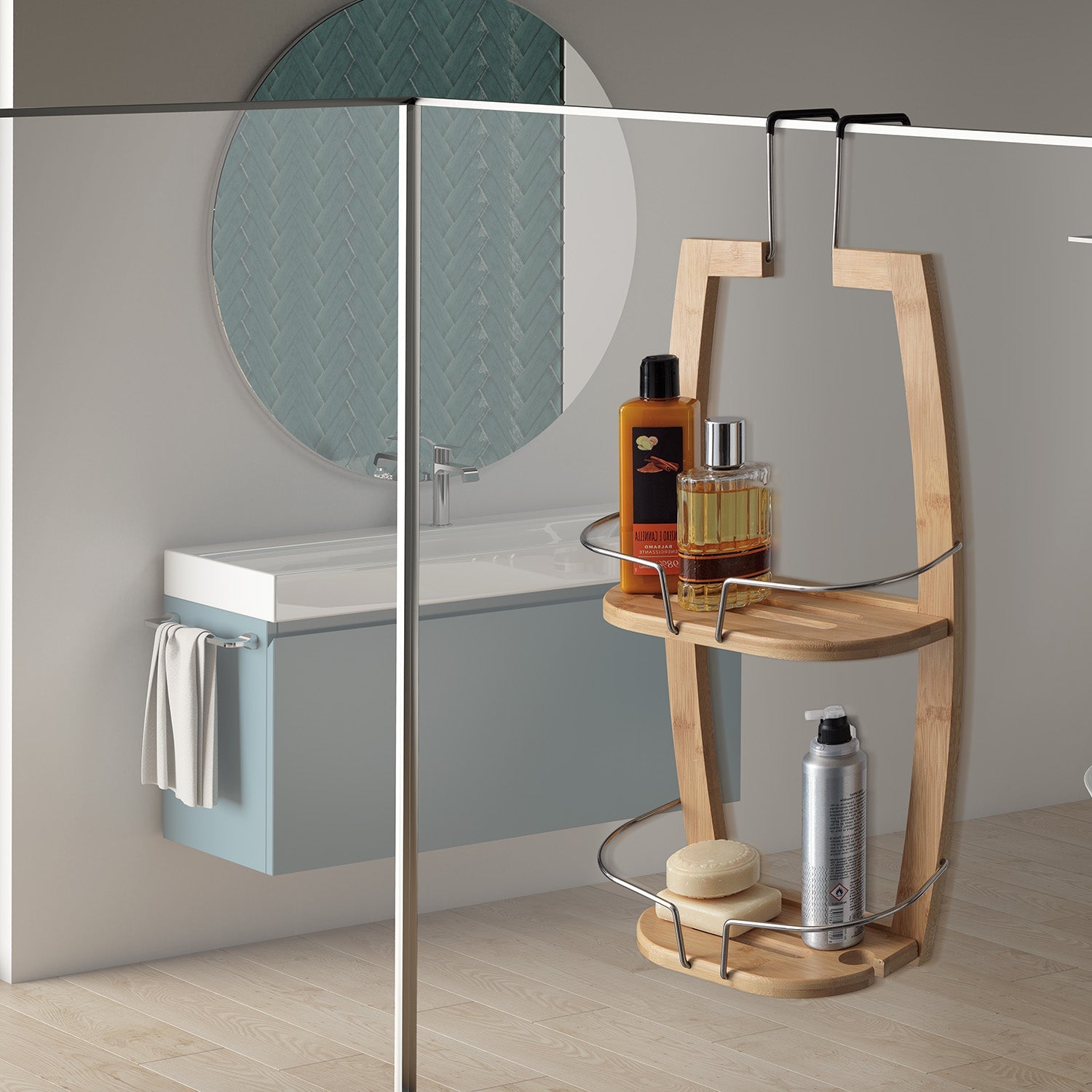  Portaoggetti doccia appendibile a 2 ripiani modello Nature di Gedy realizzato in Bambà¹ - Naturale by CeramicStore | Lo specialista del tuo bagno