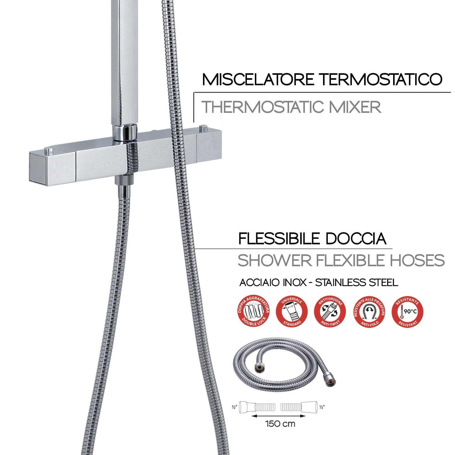  Colonna doccia estensibile con soffione quadrato e doccetta modello Star Mix 01 di Gedy - Cromato by CeramicStore | Lo specialista del tuo bagno